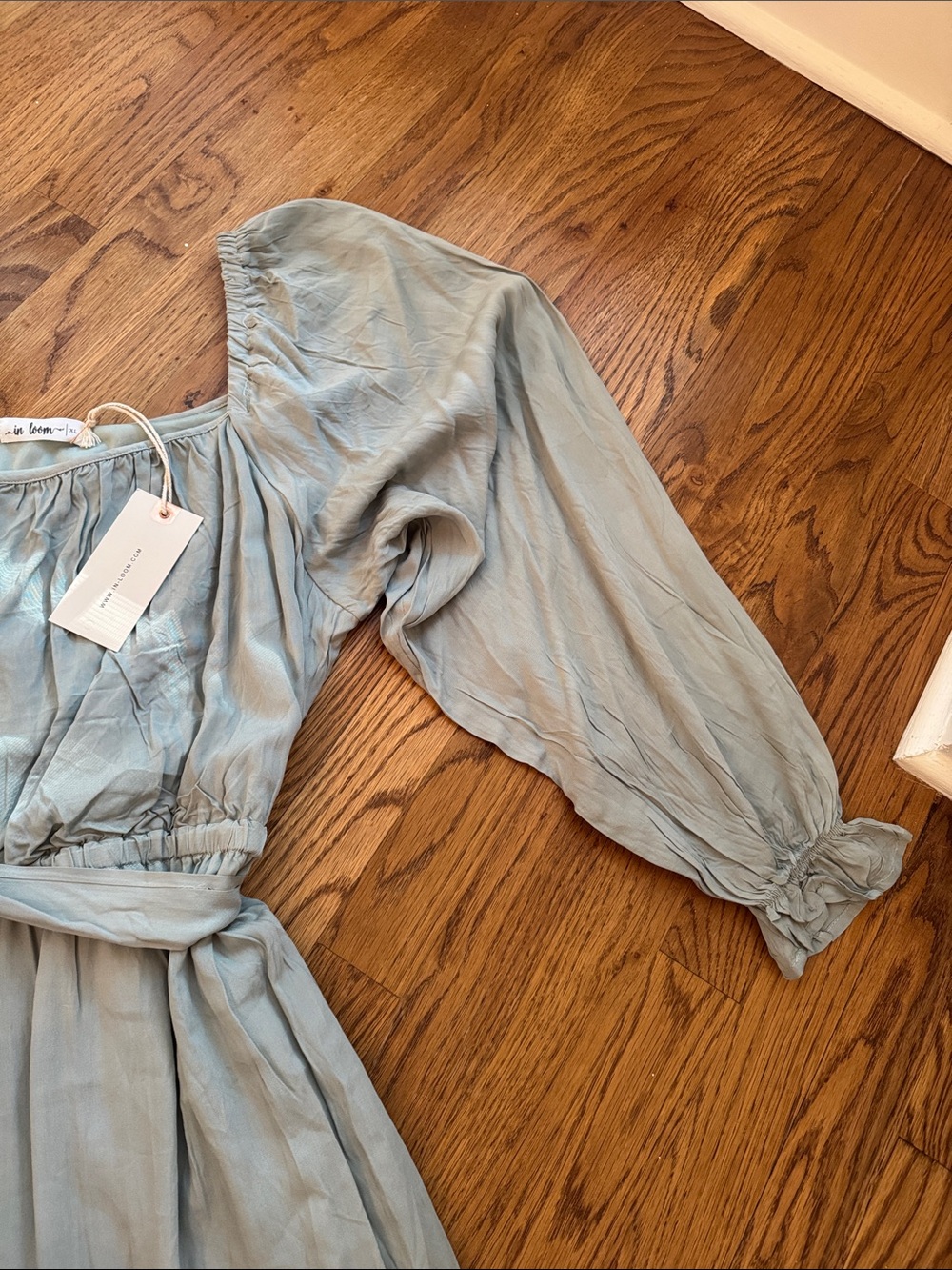 LoveShackFancy Dusty Blue Tiered Maxi Dress with Self-Tie Waist - Picture 2 of 5